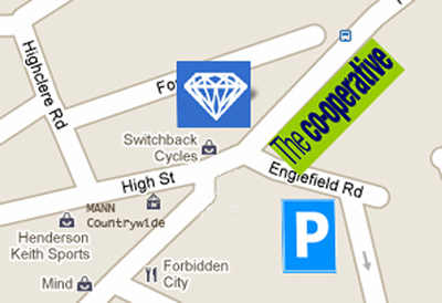 Location of Diamond Dry Cleaning Centre in Knap Hill, Woking Surrey